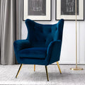 Fauteuil à oreilles en velours capitonné avec accoudoirs évasés, rembourrage en mousse et pieds en métal doré | Bleu marine / Orange / Moutarde / Sarcelle / Noir / Ivoire / Vert / Havane / Sauge / Bleu / Fuchsia | Siège unique