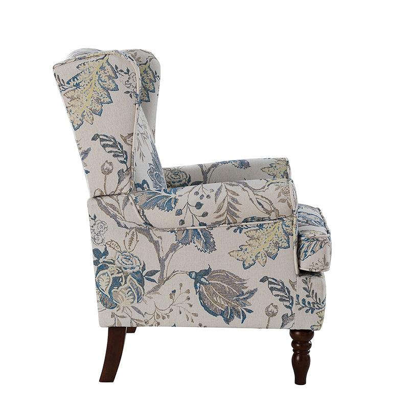 Fauteuil à oreilles avec revêtement en lin, coton et viscose, rembourrage en mousse et ressorts ensachés | Fauve / Bleu / Vert / Brocart | Monoplace