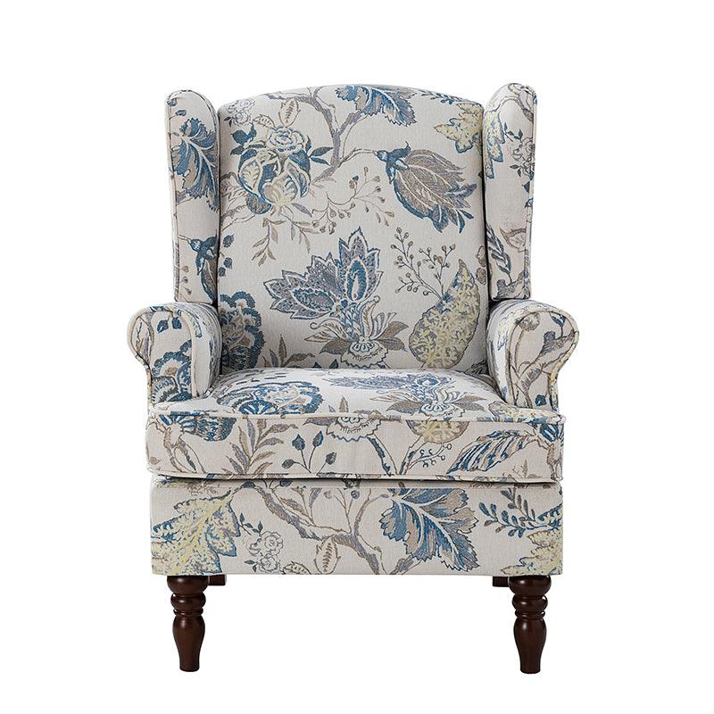 Fauteuil à oreilles avec revêtement en lin, coton et viscose, rembourrage en mousse et ressorts ensachés | Fauve / Bleu / Vert / Brocart | Monoplace