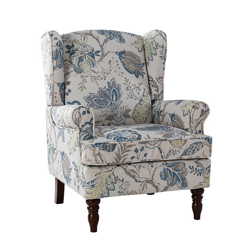 Fauteuil à oreilles avec revêtement en lin, coton et viscose, rembourrage en mousse et ressorts ensachés | Fauve / Bleu / Vert / Brocart | Monoplace
