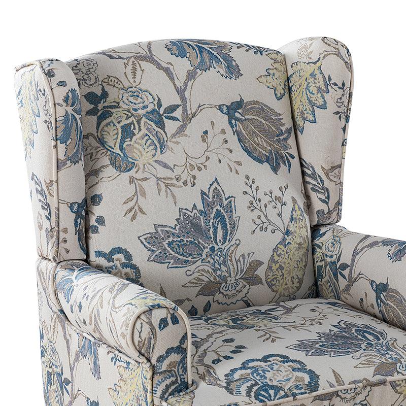 Fauteuil à oreilles avec revêtement en lin, coton et viscose, rembourrage en mousse et ressorts ensachés | Fauve / Bleu / Vert / Brocart | Monoplace