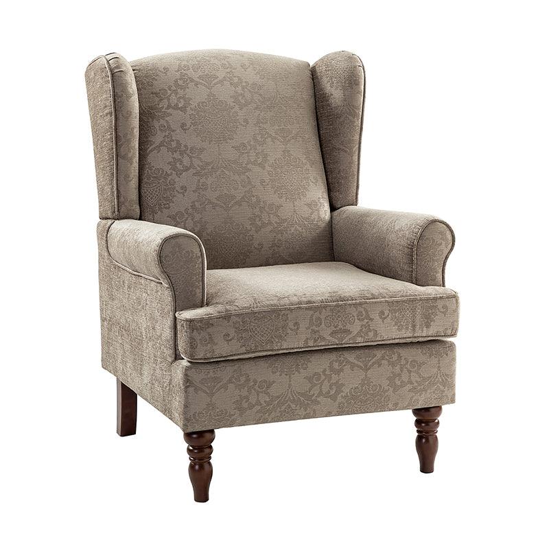 Fauteuil à oreilles avec revêtement en lin, coton et viscose, rembourrage en mousse et ressorts ensachés | Fauve / Bleu / Vert / Brocart | Monoplace