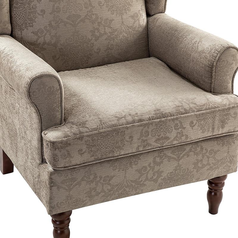 Fauteuil à oreilles avec revêtement en lin, coton et viscose, rembourrage en mousse et ressorts ensachés | Fauve / Bleu / Vert / Brocart | Monoplace