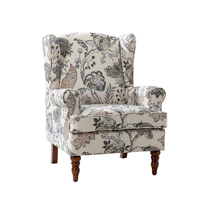 Fauteuil à oreilles avec revêtement en lin, coton et viscose, rembourrage en mousse et ressorts ensachés | Fauve / Bleu / Vert / Brocart | Monoplace