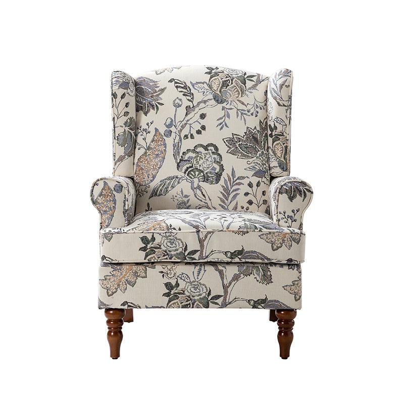 Fauteuil à oreilles avec revêtement en lin, coton et viscose, rembourrage en mousse et ressorts ensachés | Fauve / Bleu / Vert / Brocart | Monoplace