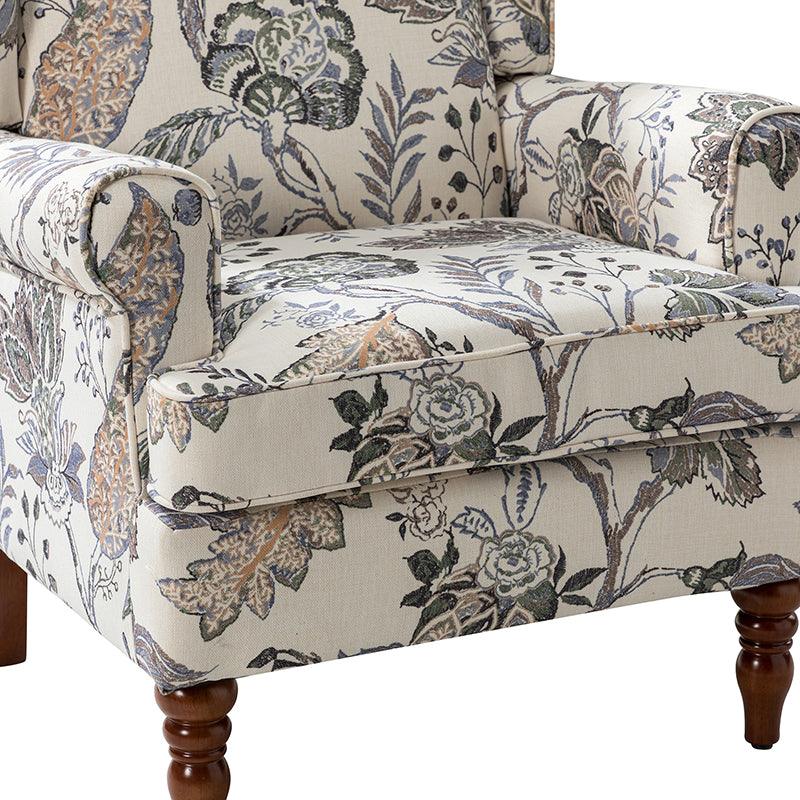 Fauteuil à oreilles avec revêtement en lin, coton et viscose, rembourrage en mousse et ressorts ensachés | Fauve / Bleu / Vert / Brocart | Monoplace