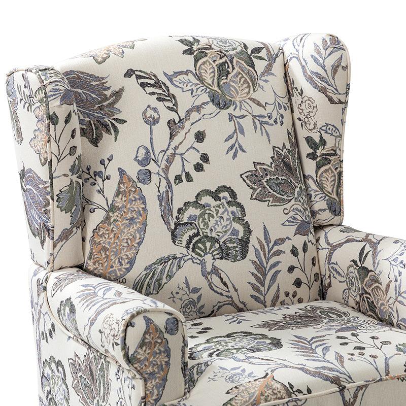 Fauteuil à oreilles avec revêtement en lin, coton et viscose, rembourrage en mousse et ressorts ensachés | Fauve / Bleu / Vert / Brocart | Monoplace