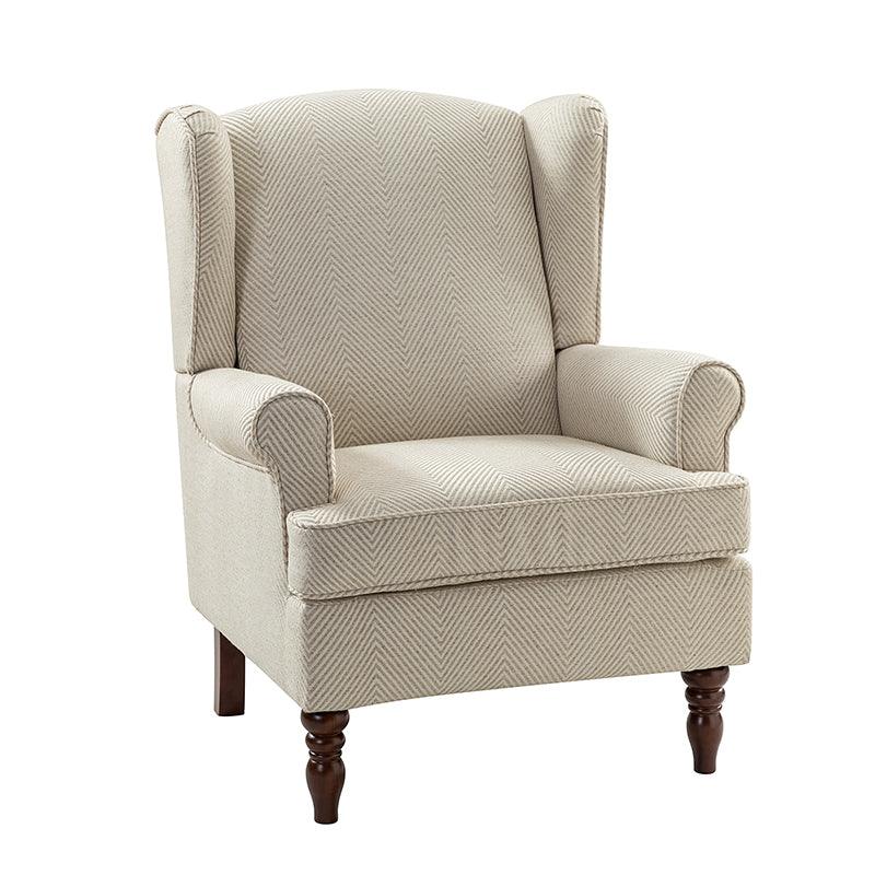 Fauteuil à oreilles avec revêtement en lin, coton et viscose, rembourrage en mousse et ressorts ensachés | Fauve / Bleu / Vert / Brocart | Monoplace