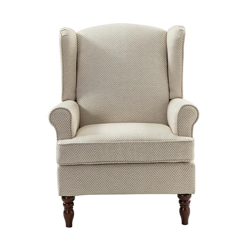 Fauteuil à oreilles avec revêtement en lin, coton et viscose, rembourrage en mousse et ressorts ensachés | Fauve / Bleu / Vert / Brocart | Monoplace