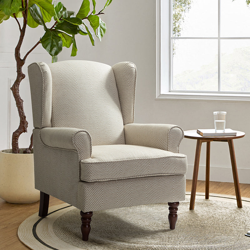 Fauteuil à oreilles avec revêtement en lin, coton et viscose, rembourrage en mousse et ressorts ensachés | Fauve / Bleu / Vert / Brocart | Monoplace