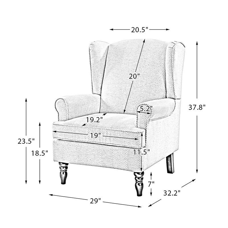 Fauteuil à oreilles avec revêtement en lin, coton et viscose, rembourrage en mousse et ressorts ensachés | Fauve / Bleu / Vert / Brocart | Monoplace