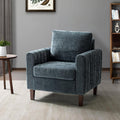Fauteuil carré capitonné en polyester avec accoudoirs, garnissage en mousse et pieds en bois de noyer massif | Bleu marine | Une place
