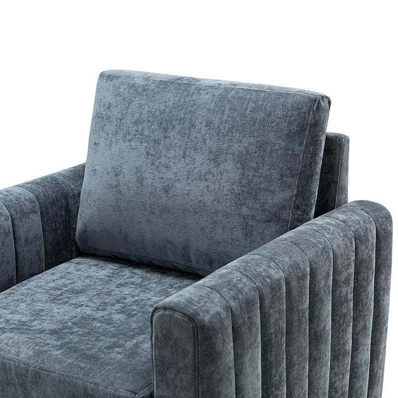 Fauteuil carré capitonné en polyester avec accoudoirs, garnissage en mousse et pieds en bois de noyer massif | Bleu marine | Une place