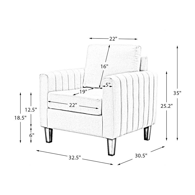 Fauteuil carré capitonné en polyester avec accoudoirs, garnissage en mousse et pieds en bois de noyer massif | Bleu marine | Une place