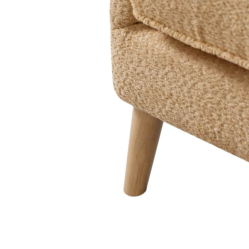 Fauteuil à oreilles avec accoudoirs encastrés, coussin amovible, garnissage en mousse et pieds en hévéa | Blanc / Ivoire / Gris / Chameau | Siège unique