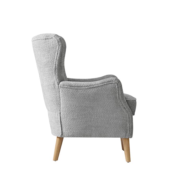 Fauteuil à oreilles avec accoudoirs encastrés, coussin amovible, garnissage en mousse et pieds en hévéa | Blanc / Ivoire / Gris / Chameau | Siège unique