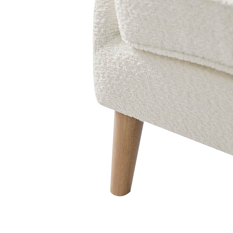 Fauteuil à oreilles avec accoudoirs encastrés, coussin amovible, garnissage en mousse et pieds en hévéa | Blanc / Ivoire / Gris / Chameau | Siège unique