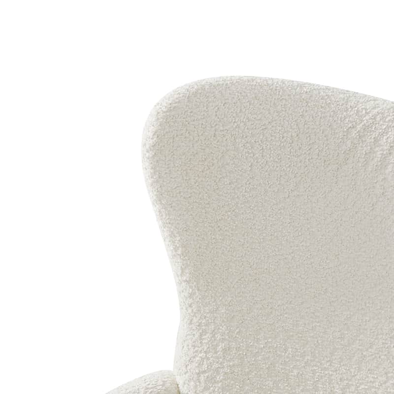 Fauteuil à oreilles avec accoudoirs encastrés, coussin amovible, garnissage en mousse et pieds en hévéa | Blanc / Ivoire / Gris / Chameau | Siège unique