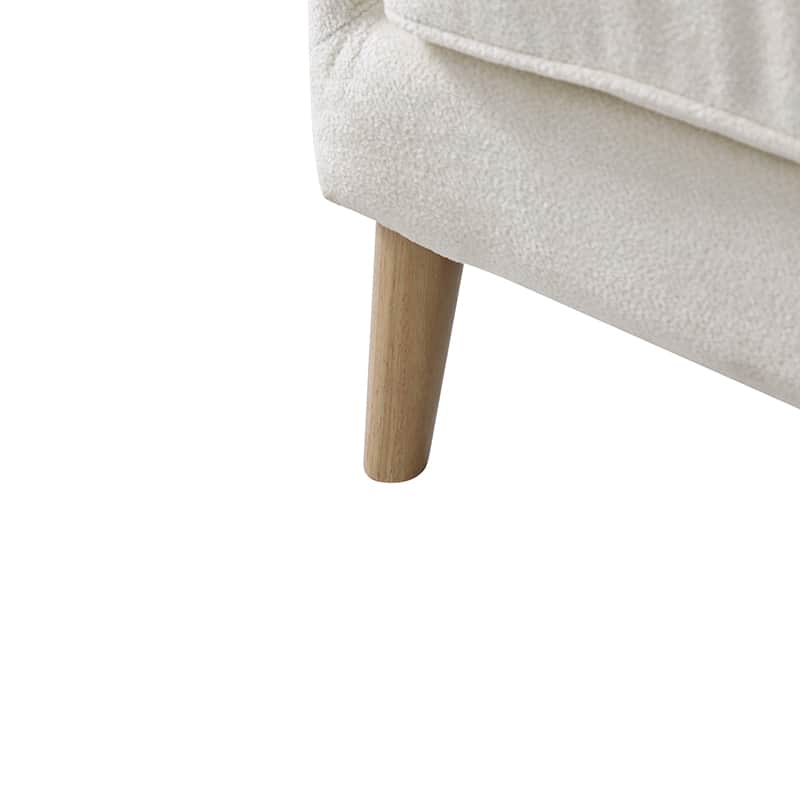 Fauteuil à oreilles avec accoudoirs encastrés, coussin amovible, garnissage en mousse et pieds en hévéa | Blanc / Ivoire / Gris / Chameau | Siège unique