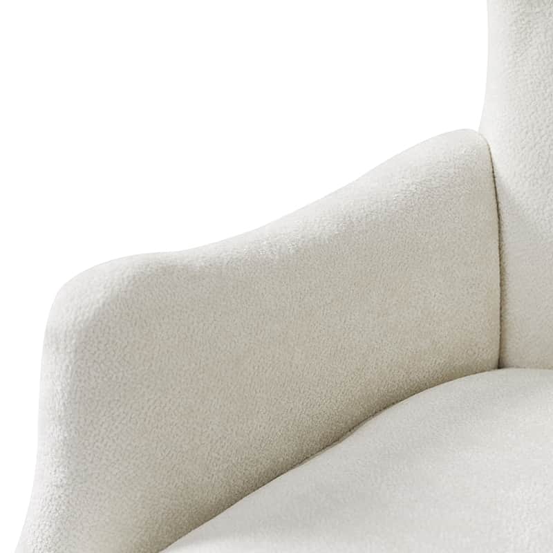 Fauteuil à oreilles avec accoudoirs encastrés, coussin amovible, garnissage en mousse et pieds en hévéa | Blanc / Ivoire / Gris / Chameau | Siège unique