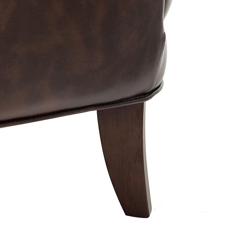 Fauteuil à dossier haut en cuir végétalien avec garniture cloutée et pieds incurvés en bois massif | Camel / Marron / Turquoise | Un seul siège