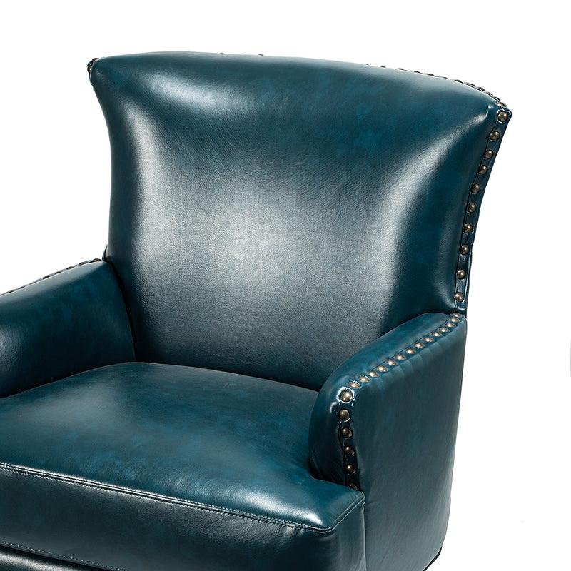 Fauteuil à dossier haut en cuir végétalien avec garniture cloutée et pieds incurvés en bois massif | Camel / Marron / Turquoise | Un seul siège
