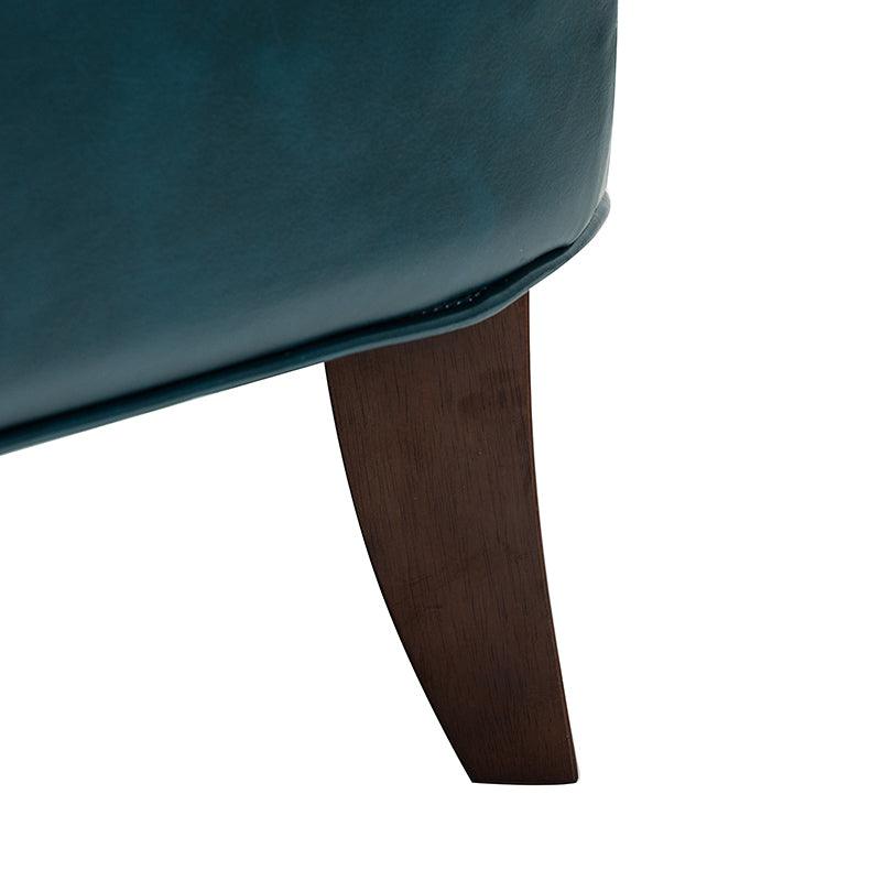 Fauteuil à dossier haut en cuir végétalien avec garniture cloutée et pieds incurvés en bois massif | Camel / Marron / Turquoise | Un seul siège