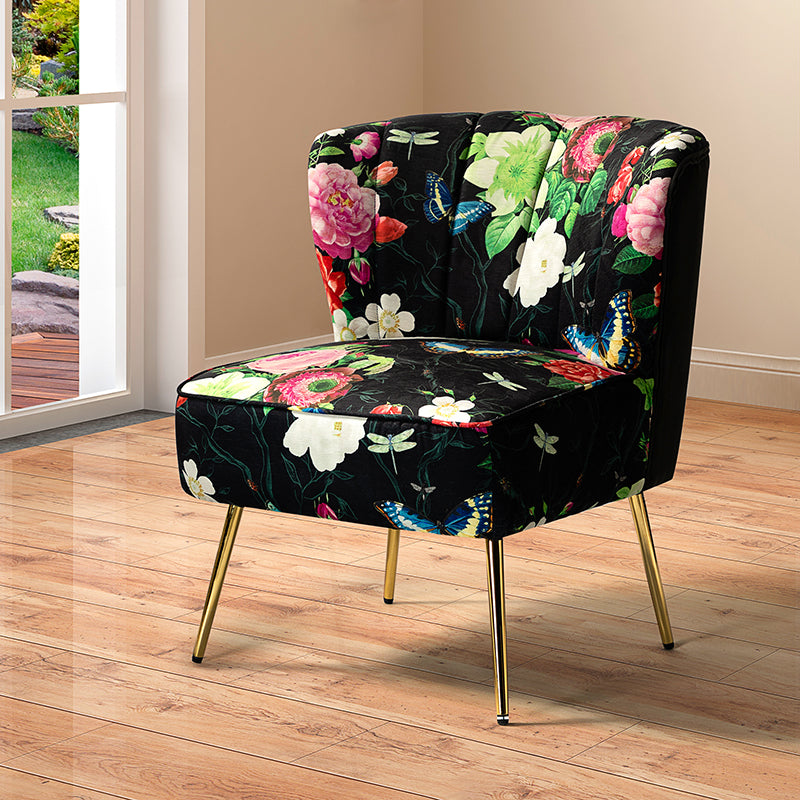 Fauteuil club touffeté en polyester avec rembourrage en mousse et pieds coniques en métal doré | Noir / Ivoire / Vert / Bleu / Jaune | Monoplace