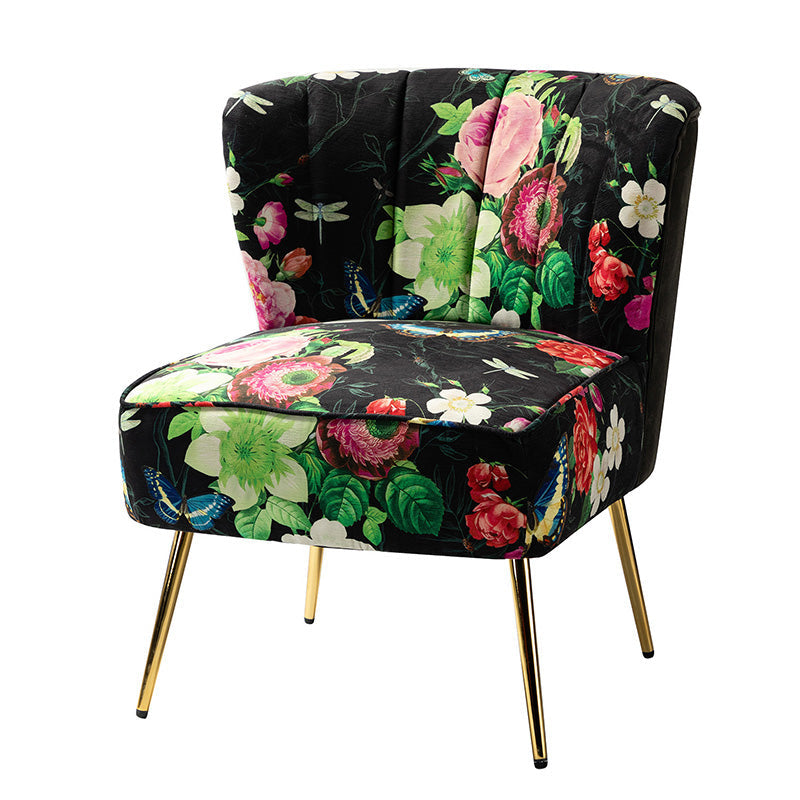 Fauteuil club touffeté en polyester avec rembourrage en mousse et pieds coniques en métal doré | Noir / Ivoire / Vert / Bleu / Jaune | Monoplace