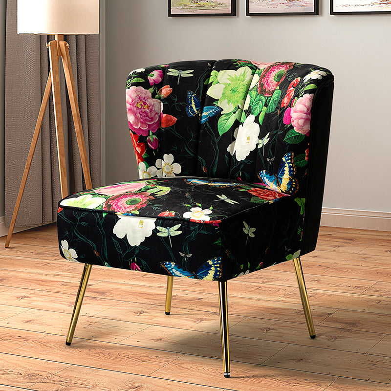Fauteuil club touffeté en polyester avec rembourrage en mousse et pieds coniques en métal doré | Noir / Ivoire / Vert / Bleu / Jaune | Monoplace