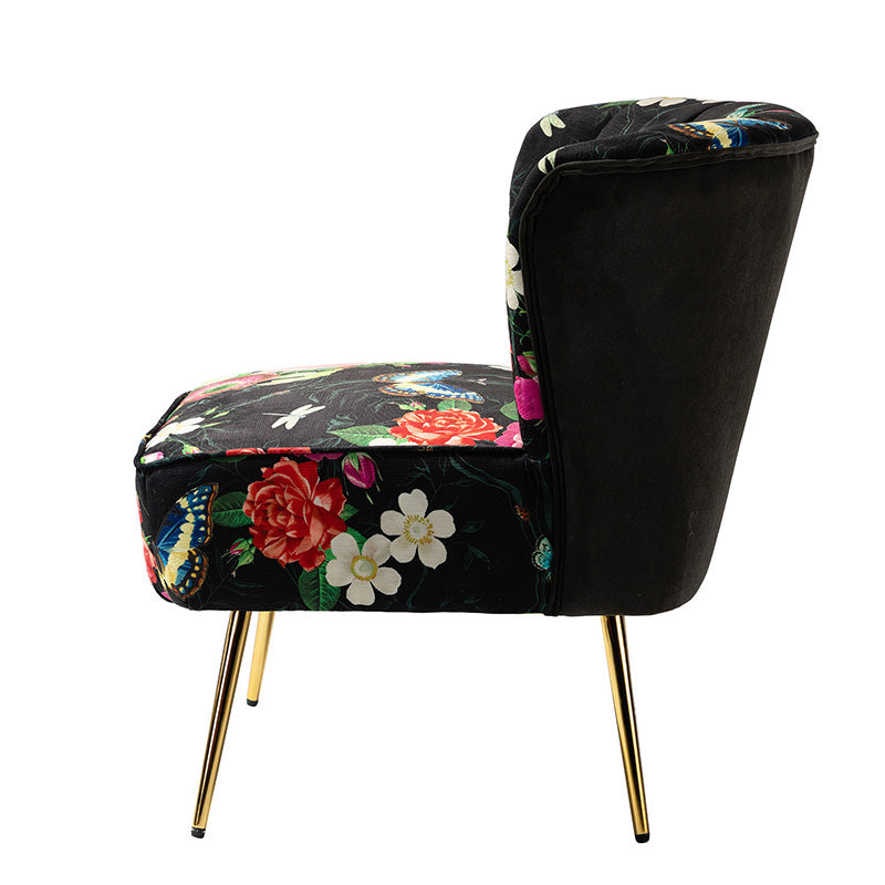 Fauteuil club touffeté en polyester avec rembourrage en mousse et pieds coniques en métal doré | Noir / Ivoire / Vert / Bleu / Jaune | Monoplace