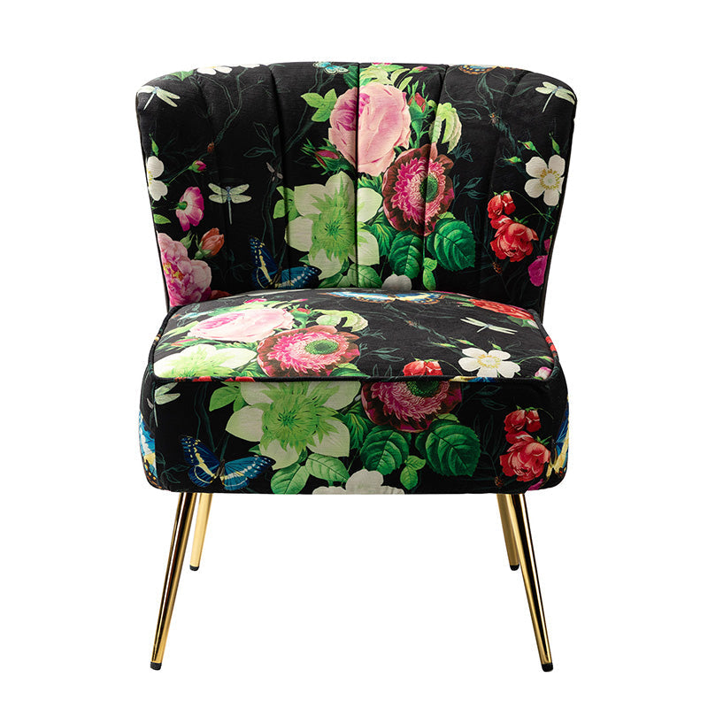 Fauteuil club touffeté en polyester avec rembourrage en mousse et pieds coniques en métal doré | Noir / Ivoire / Vert / Bleu / Jaune | Monoplace