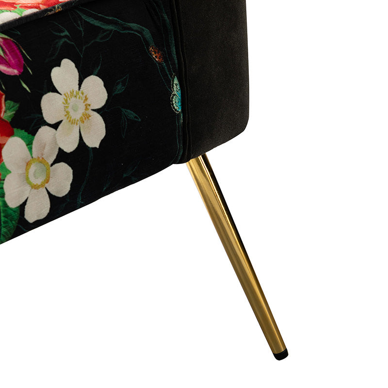 Fauteuil club touffeté en polyester avec rembourrage en mousse et pieds coniques en métal doré | Noir / Ivoire / Vert / Bleu / Jaune | Monoplace