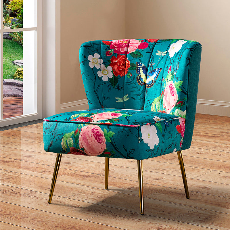 Fauteuil club touffeté en polyester avec rembourrage en mousse et pieds coniques en métal doré | Noir / Ivoire / Vert / Bleu / Jaune | Monoplace