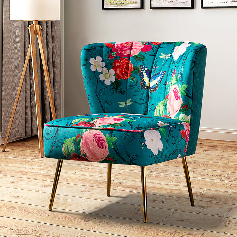 Fauteuil club touffeté en polyester avec rembourrage en mousse et pieds coniques en métal doré | Noir / Ivoire / Vert / Bleu / Jaune | Monoplace