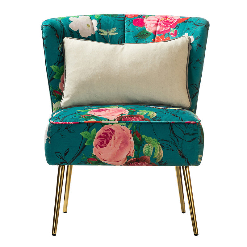 Fauteuil club touffeté en polyester avec rembourrage en mousse et pieds coniques en métal doré | Noir / Ivoire / Vert / Bleu / Jaune | Monoplace