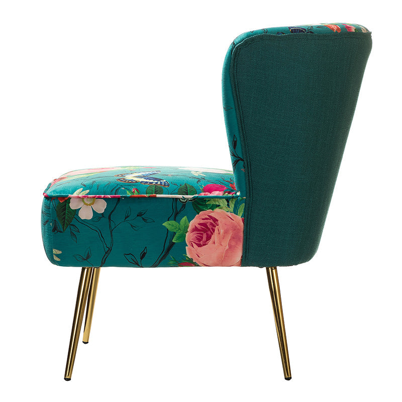 Fauteuil club touffeté en polyester avec rembourrage en mousse et pieds coniques en métal doré | Noir / Ivoire / Vert / Bleu / Jaune | Monoplace