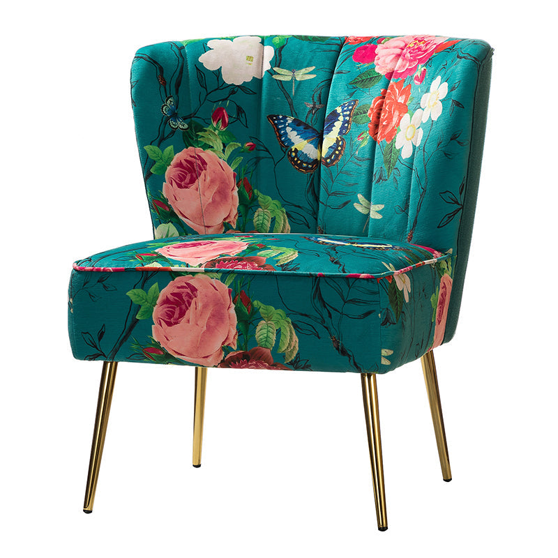 Fauteuil club touffeté en polyester avec rembourrage en mousse et pieds coniques en métal doré | Noir / Ivoire / Vert / Bleu / Jaune | Monoplace