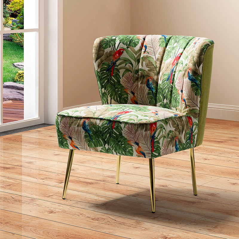 Fauteuil club touffeté en polyester avec rembourrage en mousse et pieds coniques en métal doré | Noir / Ivoire / Vert / Bleu / Jaune | Monoplace