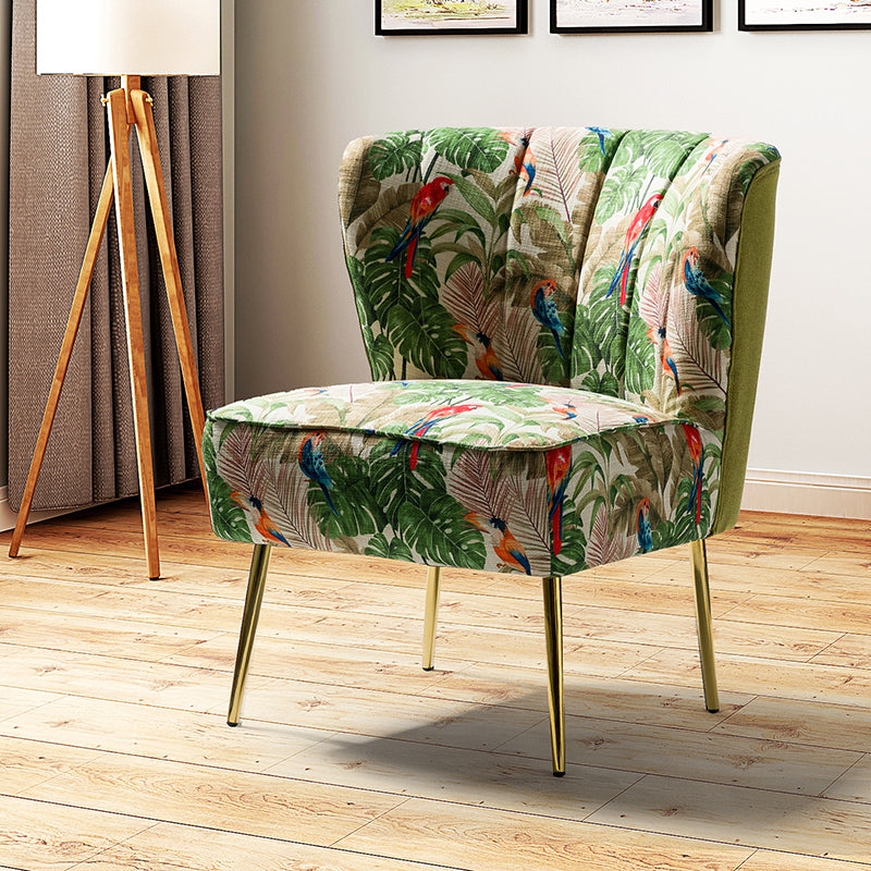 Fauteuil club touffeté en polyester avec rembourrage en mousse et pieds coniques en métal doré | Noir / Ivoire / Vert / Bleu / Jaune | Monoplace