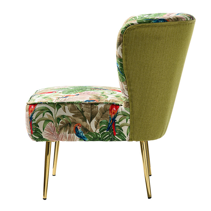 Fauteuil club touffeté en polyester avec rembourrage en mousse et pieds coniques en métal doré | Noir / Ivoire / Vert / Bleu / Jaune | Monoplace
