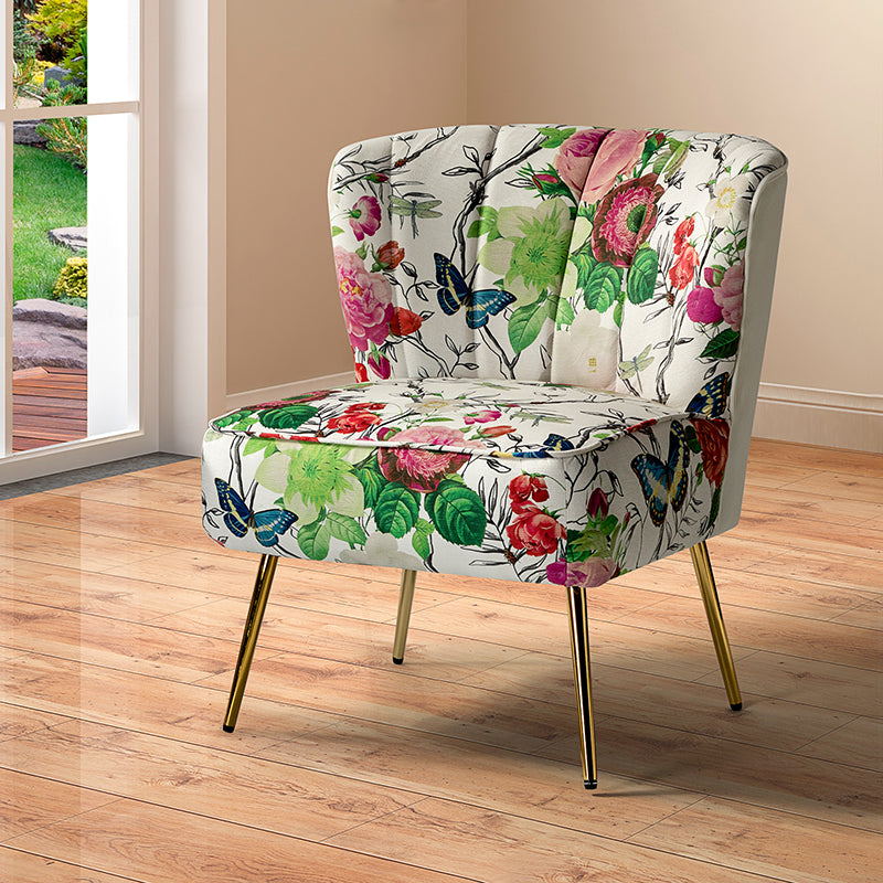 Fauteuil club touffeté en polyester avec rembourrage en mousse et pieds coniques en métal doré | Noir / Ivoire / Vert / Bleu / Jaune | Monoplace