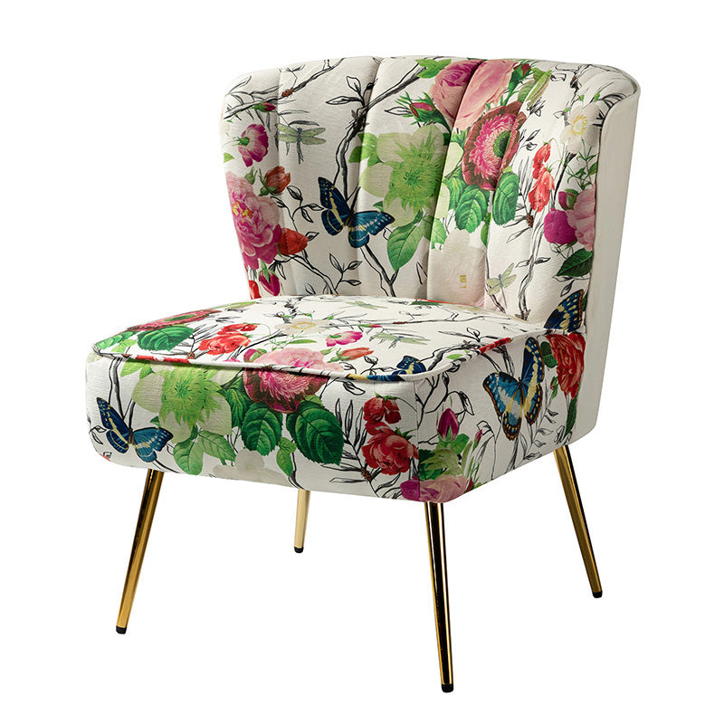 Fauteuil club touffeté en polyester avec rembourrage en mousse et pieds coniques en métal doré | Noir / Ivoire / Vert / Bleu / Jaune | Monoplace