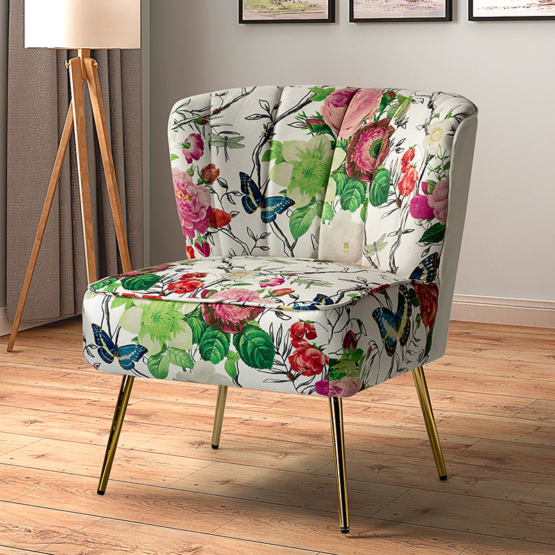 Fauteuil club touffeté en polyester avec rembourrage en mousse et pieds coniques en métal doré | Noir / Ivoire / Vert / Bleu / Jaune | Monoplace