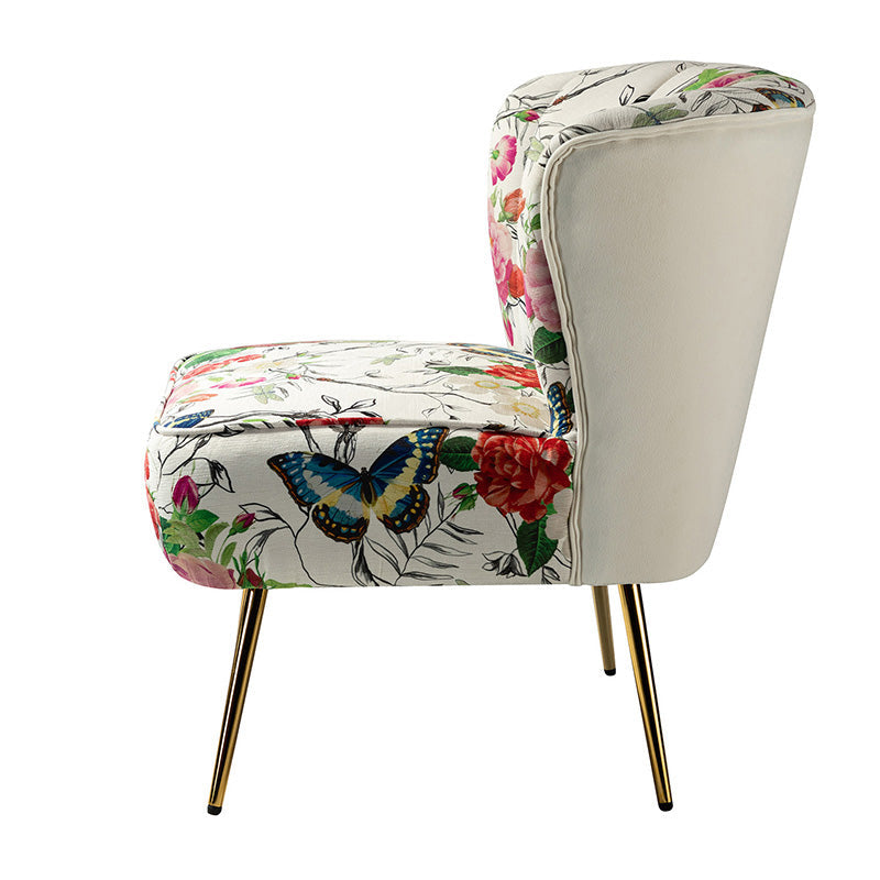 Fauteuil club touffeté en polyester avec rembourrage en mousse et pieds coniques en métal doré | Noir / Ivoire / Vert / Bleu / Jaune | Monoplace