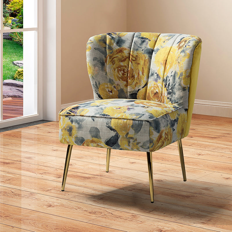 Fauteuil club touffeté en polyester avec rembourrage en mousse et pieds coniques en métal doré | Noir / Ivoire / Vert / Bleu / Jaune | Monoplace