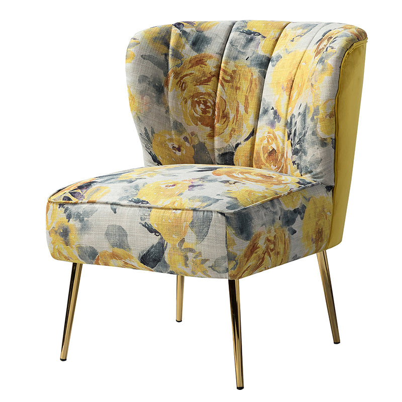 Fauteuil club touffeté en polyester avec rembourrage en mousse et pieds coniques en métal doré | Noir / Ivoire / Vert / Bleu / Jaune | Monoplace