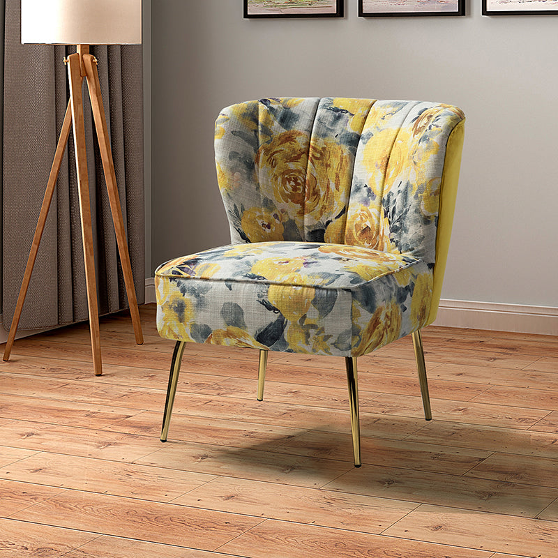 Fauteuil club touffeté en polyester avec rembourrage en mousse et pieds coniques en métal doré | Noir / Ivoire / Vert / Bleu / Jaune | Monoplace