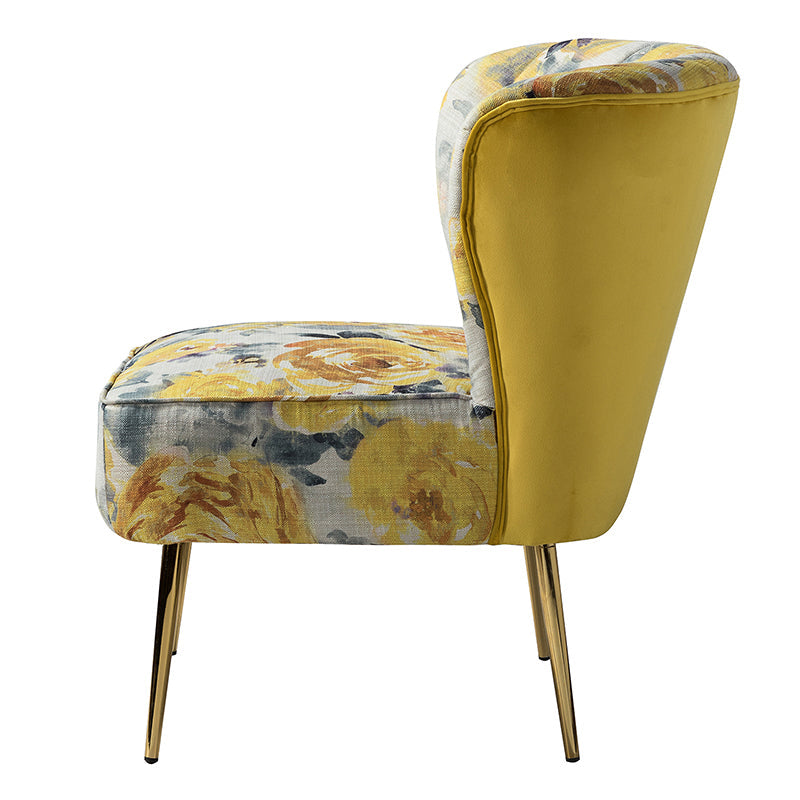 Fauteuil club touffeté en polyester avec rembourrage en mousse et pieds coniques en métal doré | Noir / Ivoire / Vert / Bleu / Jaune | Monoplace