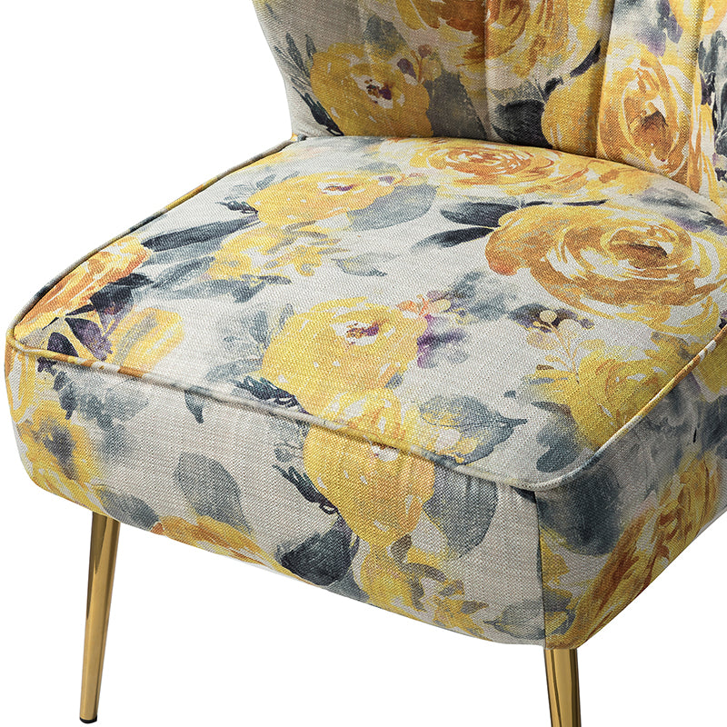 Fauteuil club touffeté en polyester avec rembourrage en mousse et pieds coniques en métal doré | Noir / Ivoire / Vert / Bleu / Jaune | Monoplace
